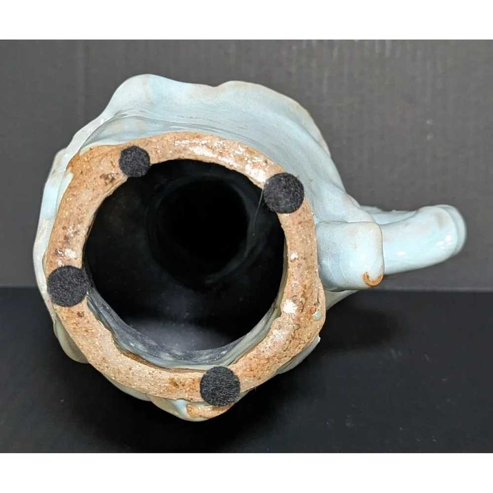 Studio Art Pottery Bottomless Pitcher Art Nouveau Style Floral Motif Blue 12.5